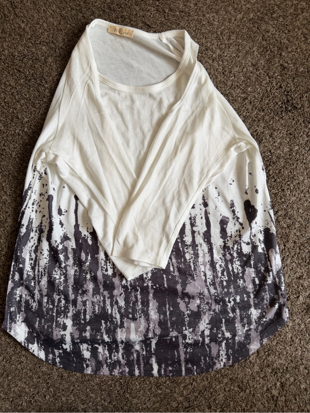 Free People White Long Sleeve Dip-Dye Print Tee